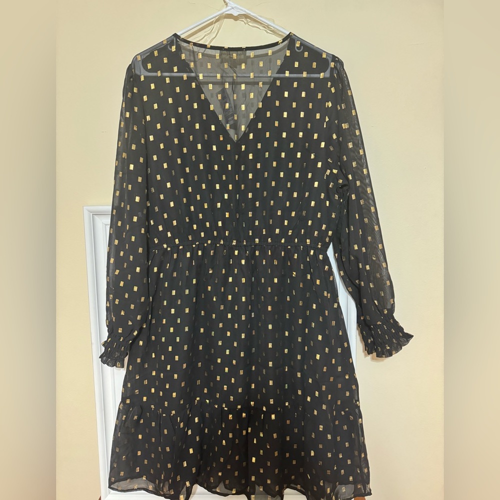Black and Gold Sheer Long Sleeve dress